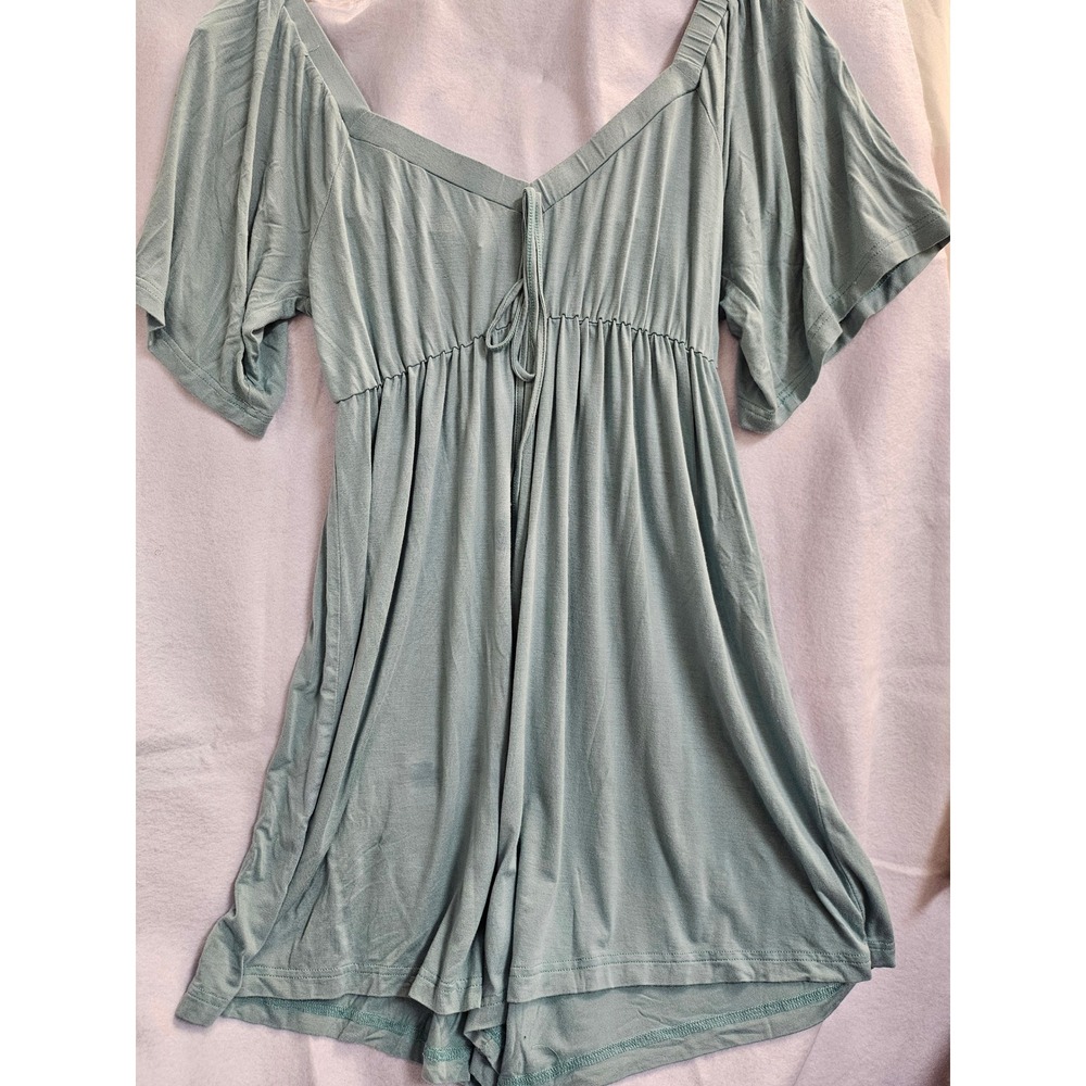 Pink Lily Sage Green Empire Waist Flutter Sleeve Romper Small